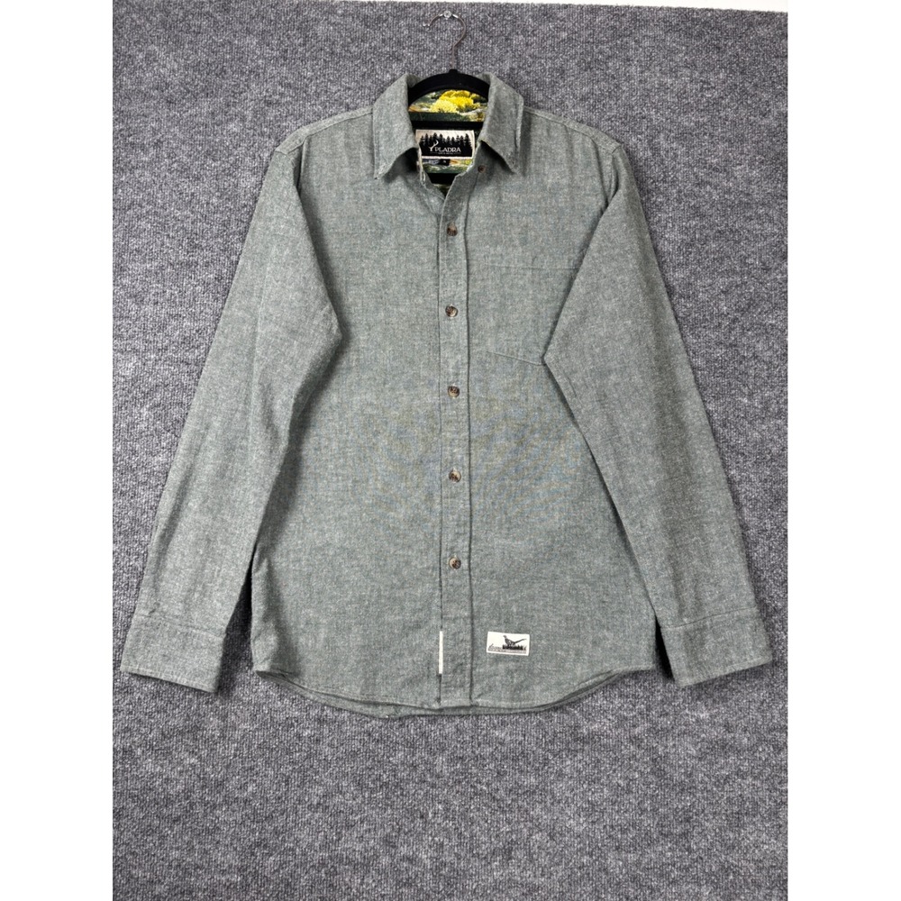 Pladra Flannel Shirt Mens Small Green Button Down Made in‎ USA Landscape Lining
